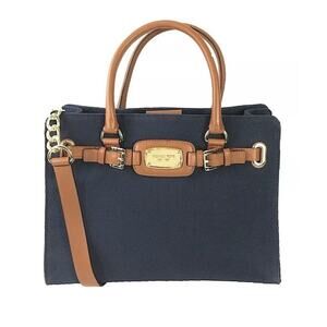 Michael Kors Hamilton Navy Canvas Leather Tote Bag Large Purse Hand & Shoulder